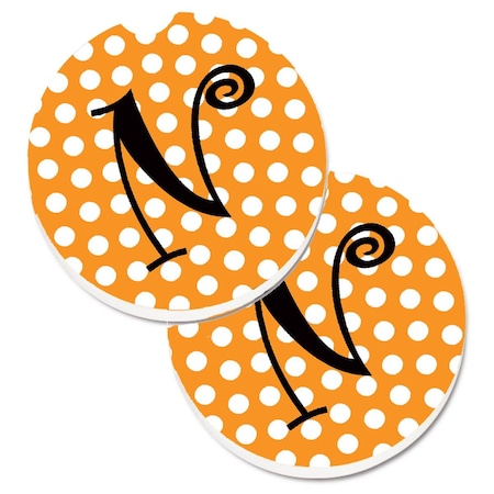 Carolines Treasures Monogram Initial N Orange Polkadots Set of 2 Cup Holder Car Coaster CJ1033-NCARC